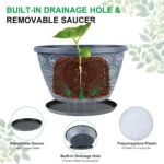 Outdoor Flower Pots for Plants Set of 3 Pack 11 Inch Planter Pot, Large Plastic Plant Pots Indoor Plants with Drainage Holes