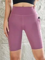 Women Sport Yoga Shorts Knee Length Pants Fitness High Waist Hip Lift Running Yoga Side Pockets Tights Quick Dry Gym Sportswear - Image 4