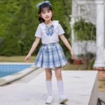 Girls College Style Jk Uniform Pleated Skirt + Short Sleeves Shirts Summer Children Big Kids School Students Sweat Clothes1-10Y