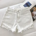 2025 New Summer Women High Wiast Raw Hem Denim Shorts Soild White Black Blue Korean Wide Leg Pants Mon Shorts  Jean Shorts - Image 2
