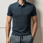 2025 Men's Business Casual Short Sleeved Bone Flower Solid Color POLO Shirt Fashion Breathable Comfortable Summer Versatile Top - Image 11