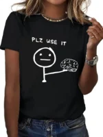 Funny T-shirt Humorous “PLZ USE IT”  Brain Print Short Sleeve