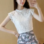 Blouse Elegant Shirt Ladies Tops Crochet Short Sleeve Bottoming Shirts - Image 8