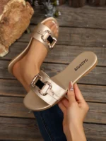 A Pair of Fashionable Women's Sandals, Simple and Comfortable Large-Size Flat Slip-On Shoes with a Round Toe Design, Suitable for Daily Outings, Beach Vacations, the Beach, Travel, and Can Be Worn in All Seasons - Image 6