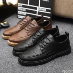 Men's Casual Leather Shoes Trendy Summer Breathable Black Work Shoes Casual Classic Fashion Formal Comfortable Flat Shoes - Image 4