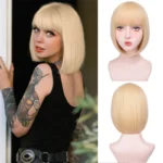 Center-parted black bob hairstyle synthetic wig for Halloween party cosplay wig daily high-temperature hair accessory - Image 7