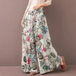 Floral Print Wide Leg Women Pants Spring Drawstring Bohemia Trousers