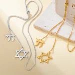 Dawapara Star of David and Jewish Hebrew Chai Pendant Long Necklace Sweater Chain Hexagram Judaism Stainless Steel Jewelry - Image 2