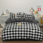 100% Cotton Duvet Cover Set,Bedding Set With Plaid Stripe,Skin Friendly Breathable,1 Duvet Cover,2 Pillowcase,Japan Simple Style - Image 13