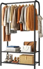 Portable Closet Garment Rack with Shelves Heavy Duty Hanger Stand Free Standing Wardrobe for Clothes