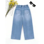 2026Children's Artificial Sequined Printed Artificial Jeans Children's Fashionable Wide-Leg Pants - Image 4