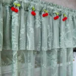 White Lace Short Kitchen Curtain Rod Pocket Sheer Voile Cherry Design Double Layer Half Curtains Living Room Door Window Decor