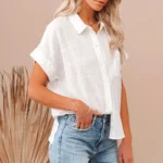 Summer Cotton Linen White Shirt Women Short Sleeve Casual Tops Ladies Elegant Blouses Short Sleeve