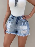 Fashionable and versatile high-waist distressed design denim shorts for 2025 summer. New style, loose-fitting and trendy shorts. - Image 3