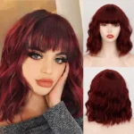 Red wine color synthetic wig with long curly hair, full head of wig, party, daily use, high-temperature hair wig - Image 11
