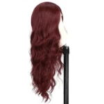 Red wine color synthetic wig with long curly hair, full head of wig, party, daily use, high-temperature hair wig - Image 4