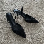 String Bead Mesh Embroider Slingback High Heels Women Sexy Pointed Toe Heeled Sandals - Image 9