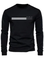 Men's 100% pure cotton summer loose comfortable casual  PARIS print large round neck long sleeve T-shirt top - Image 10