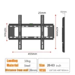 Fixed TV Wall Mount Bracket for 26-63 Inch Screens, Metal, VESA Mount 400x400mm,Load-Bearing 50Kg/110lb Secure Mounting for Home - Image 6