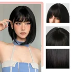 Bob Black Synthetic Wigs Straight Cosplay Short Daily Natural Looking Hair Wig with Bangs Heat Resistant Fiber for Women Afro - Image 3