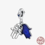 925 Sterling Silver Hamsa Hand Cross Dangle Charms Fit Original Bracelet Beads Faith Jewel plata de leyry DIY Easter Gift