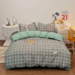 100% Cotton Duvet Cover Set,Bedding Set With Plaid Stripe,Skin Friendly Breathable,1 Duvet Cover,2 Pillowcase,Japan Simple Style - Image 20