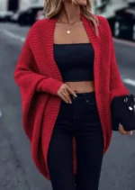 Ladies Elegant Open Cardigan Knitted Sweater Spring Autumn Outerwear Loose Long Sleeve Top for Holiday Versatile Casual Wear