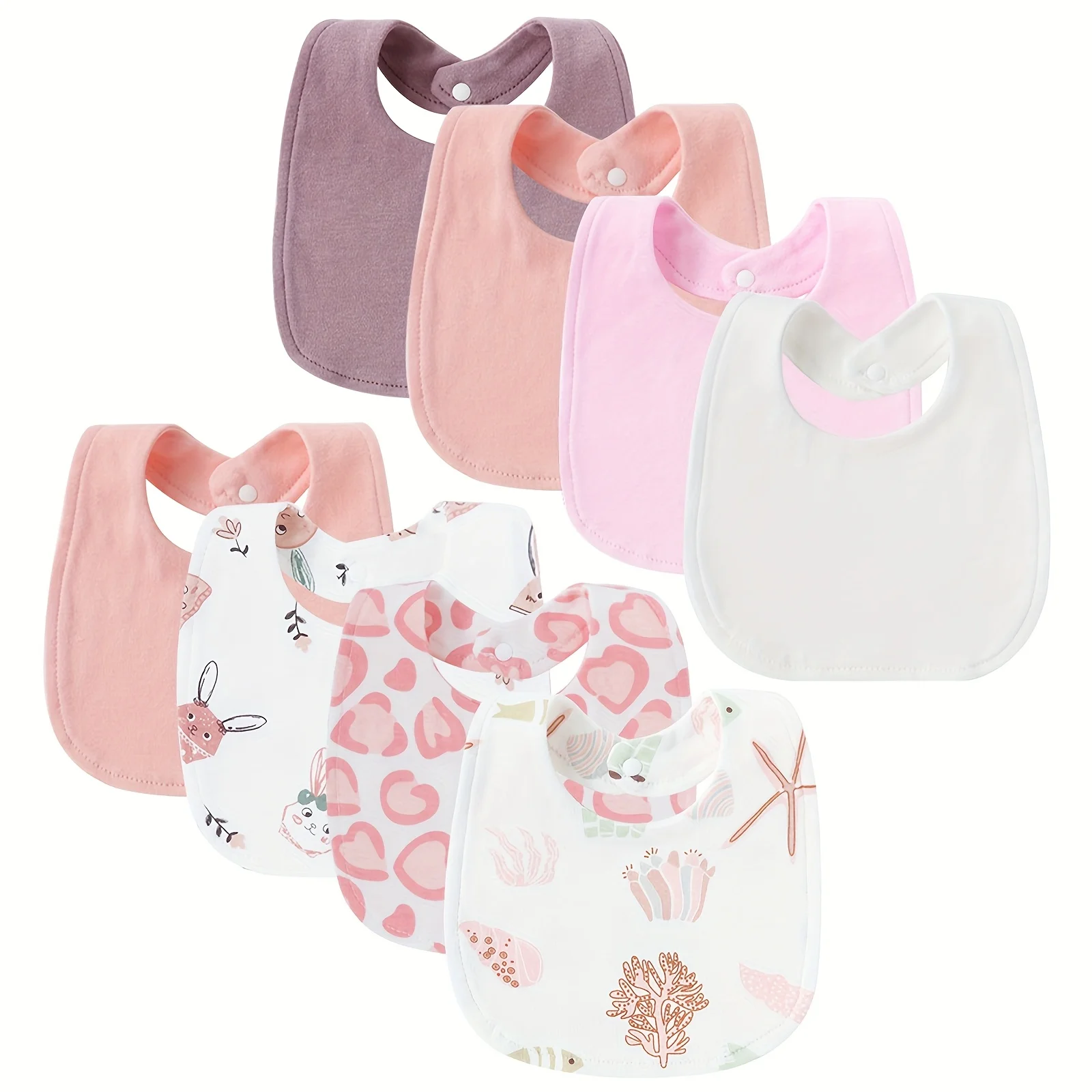 Sd5046103f06347b5936a0821077158b90.webp 8-Pack Baby Bibs: Absorbent & Breathable with Snap Closure, Ideal for Teething, Drooling, and Feeding (Unisex) - Image 1