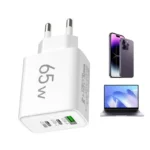 EU plug Triple USB Charger Block 65W Multi-Port USB