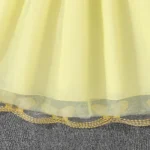Dress For Girls Yellow O-Neck Fly-Sleeve Tulle Bowknot 8-12 Years Summer Elegant Sweet Style Princess Dress kids Clothing
