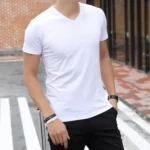 T-shirt Short Sleeved V-neck White High Quality Fabric Pure Cotton