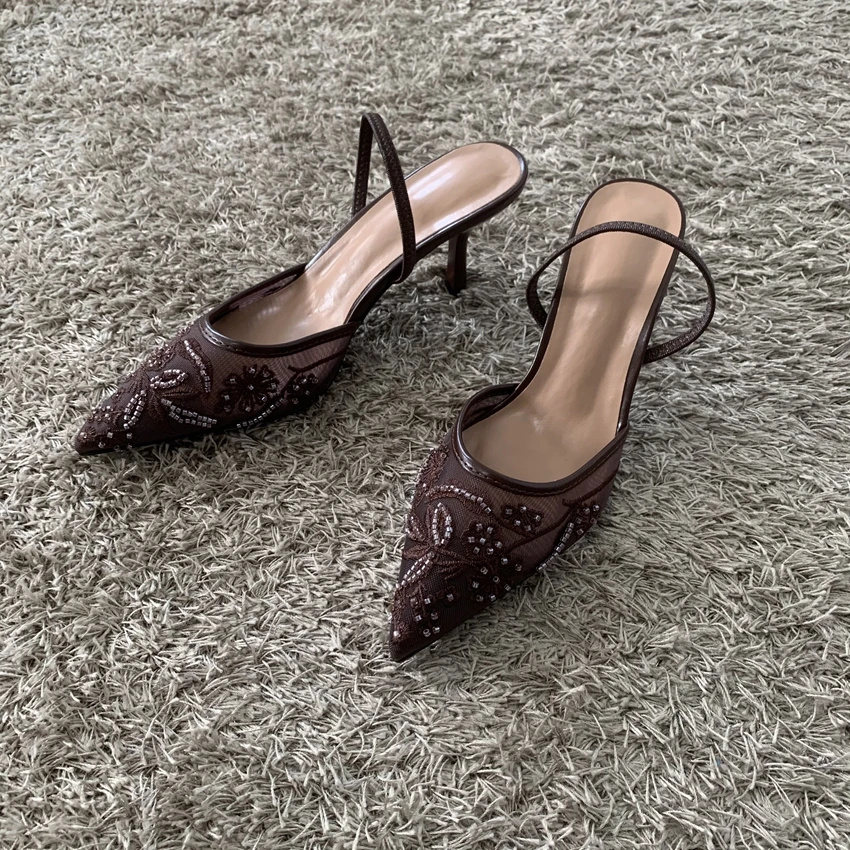 Sd58dda05860b4d2ab23cb6dbd1f01555o.webp String Bead Mesh Embroider Slingback High Heels Women Sexy Pointed Toe Heeled Sandals - Image 1