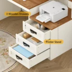 Farmhouse Computer Desk with Drawers, 65” Home Office Desk with Power Outlets, Storage Cabinet and Printer Stand, Customized