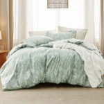 Queen Comforter Set - Sage Green Bed Set 3 Pieces Cute Floral Bedding with Soft Reversible Botanical Flowers Comforter and 2 Pi