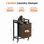 JHK 20IN Cabinets with Movable Wheels Metal Frame and 69L Pull-Out Removable Sorter Bags Clothes Basket Organizer for Furniture - Image 2