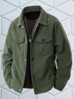 Men's Casual Black Corduroy Jacket Vintage Trucker Style Long Sleeve Button Up Coat - Image 7