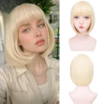 Center-parted black bob hairstyle synthetic wig for Halloween party cosplay wig daily high-temperature hair accessory - Image 16