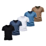 T Shirt Men Casual Solid Color Slim Fit V-neck - Image 13