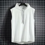 Mens Sleeveless Hooded Tank Tops Summer Gym Bodybuilding Fitness Sport Workout Singlet Solid Color Sports Vest