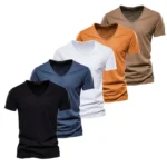 T Shirt Men Casual Solid Color Slim Fit V-neck