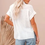Summer Cotton Linen White Shirt Women Short Sleeve Casual Tops Ladies Elegant Blouses Short Sleeve