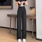 Lady Baggy High Waist Suit Pants Women Classic Designer Straight Leg Trousers Girls Fashion Casual Daily Slacks