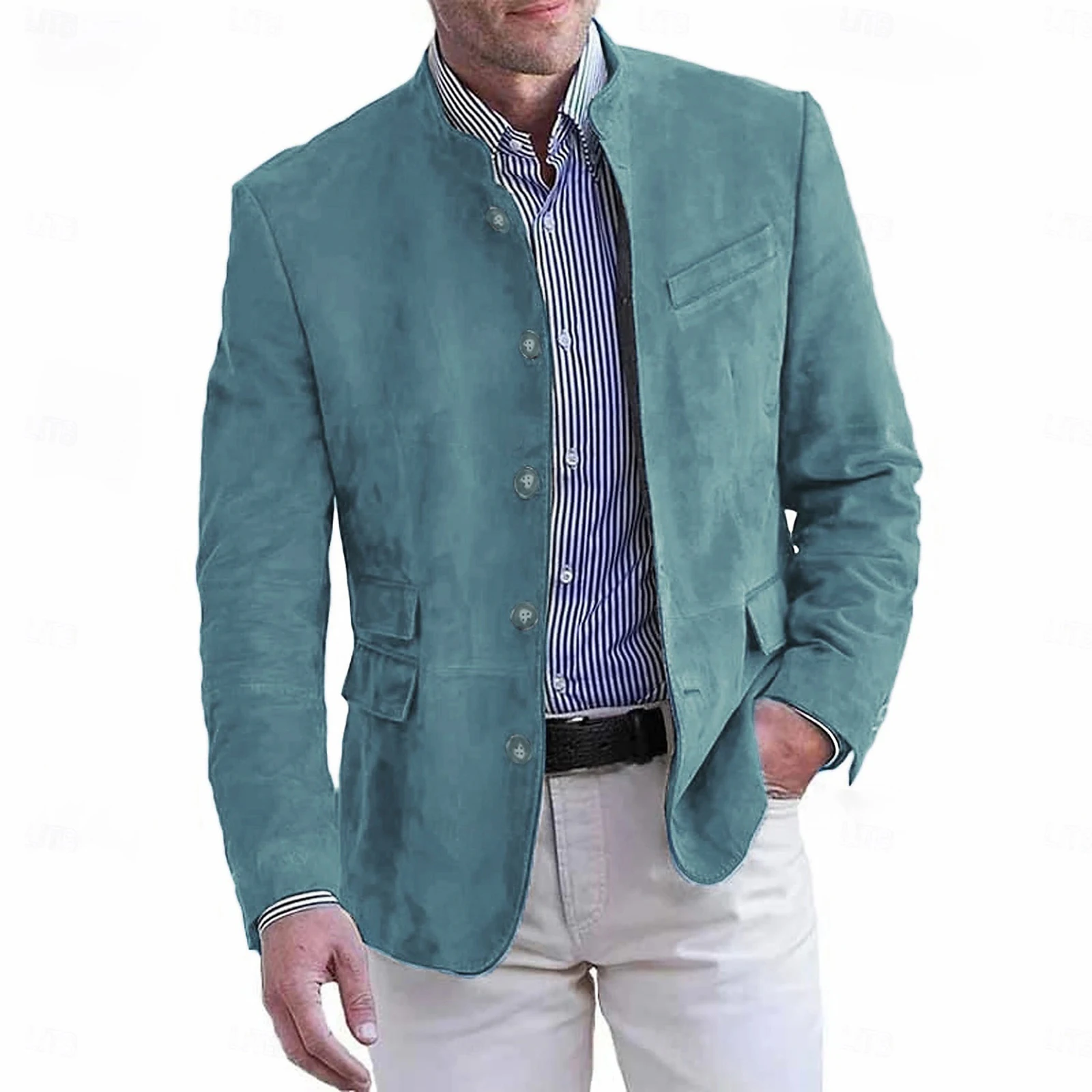 Sda642cda99064ef5abd944051369fa50l.webp Autumn Winter Men'S Casual Blazer Jacket Stand Collar Long Sleeve Solid Color Single Breasted Button Fashion Jackets - Image 1