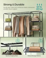 Portable Closet Wardrobe with Non-Woven Cover, 59×17.7×69 Inches, 12 Shelves, Gray for Bedroom Storage