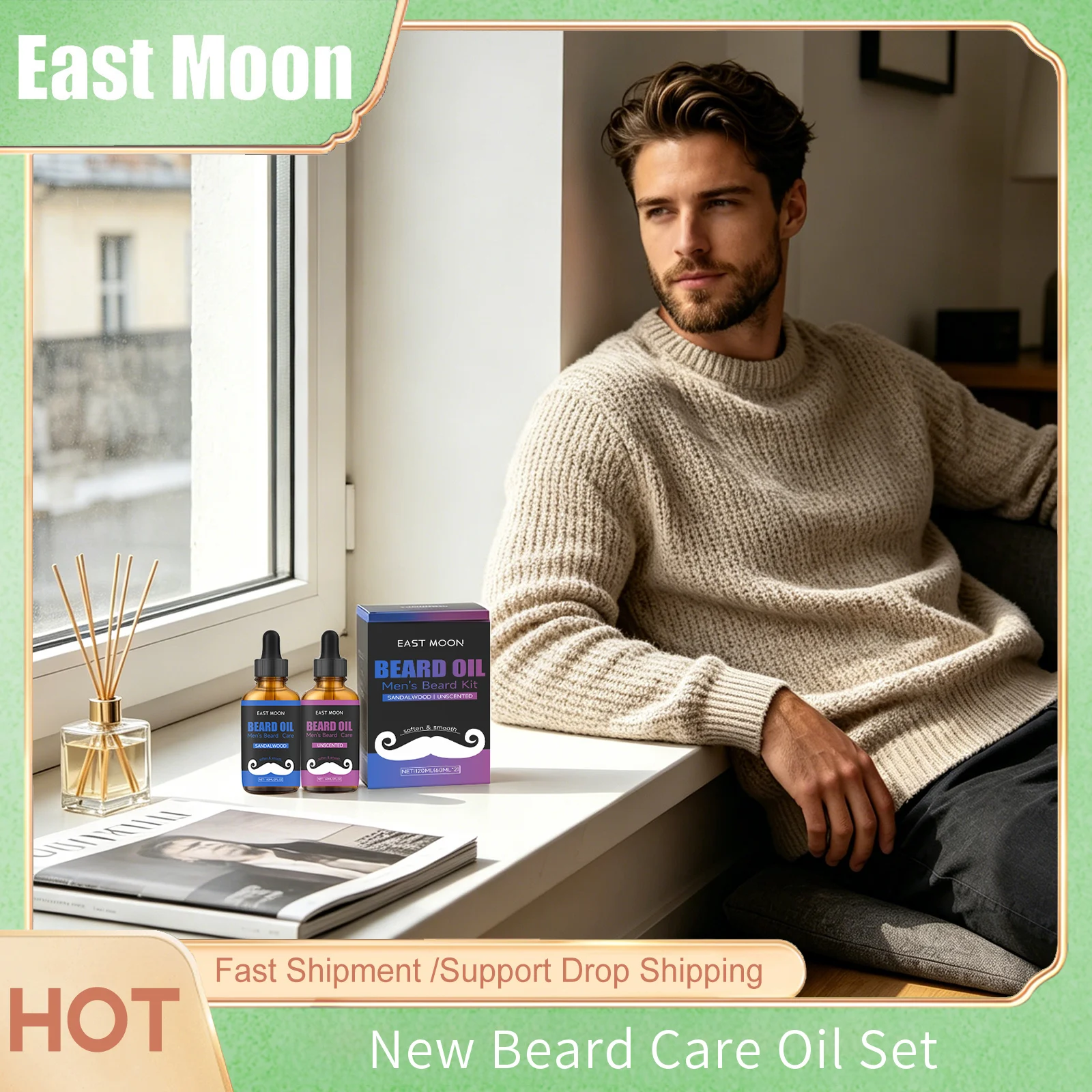 Sda87732dea9b41ea883dd08e7840b47db.webp East Moon Man Beard Care Oils Kit Improve Glide Reducing Friction Lasting Smooth Christmas Gift Set Oil Control Beard Grow Serum - Image 1