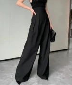 New Black Trousers Spring Summer Women Leisure Commuting High Waist Suit Wide - Image 3