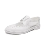 Fashion Derby Leather Men Shoes Summer Breathable White Brogue Lace Up Solid Dress Shoes Business Casual Party Wedding Shoes Men - Image 8