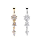 1Pc Stainless Steel Crystal Zircon Belly Button Rings,Shining Eye-Catching Piercing jewelry Suitable for Vacation Party Wearing - Image 4