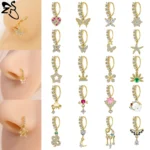 ZS 1 Piece 20G Trendy Hoop Nose Rings Women Moon Star Flower Pendant Septum Piercing Ear Helix Cartilage Piercings Jewelry 8MM