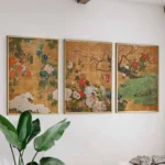 Japanese Set of 3 Gold Floral Posters Floral Japanese Art Prints Katsushika Hokusai Wall Art Ogata Korin Japanese Decor Gift